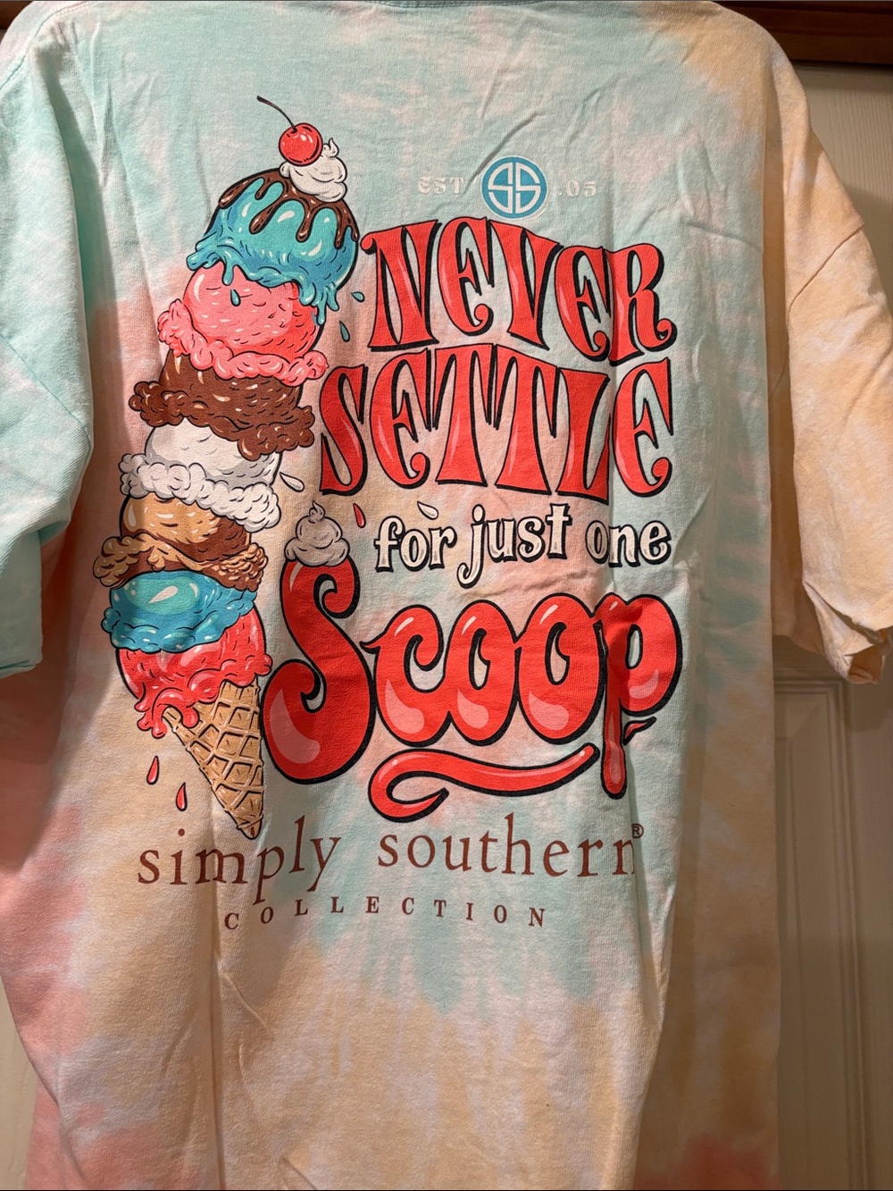 Simply Southern Pastel Tie-Dye Spiral Tee in Mint, Peach & Cream - Picture 4 of 5